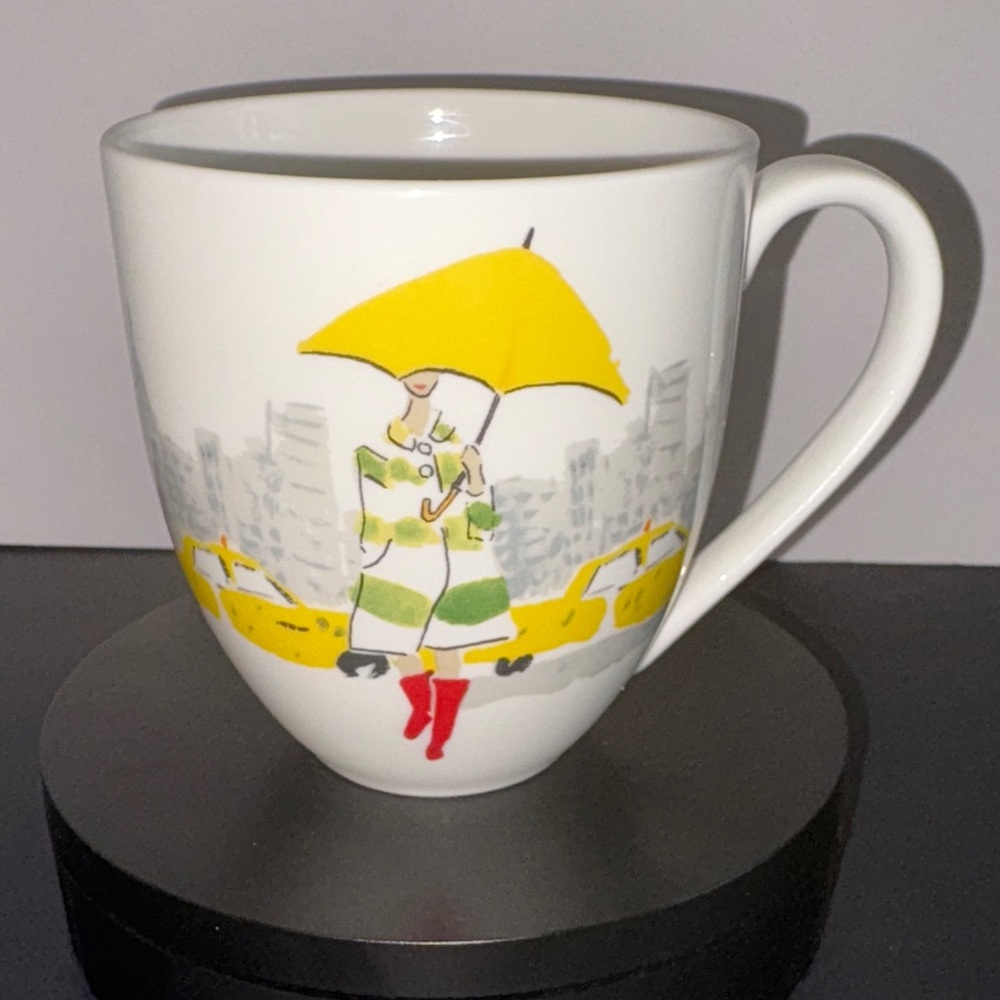 Lenox Muses Kate Spade New York Mug Taxis Woman Yellow Umbrella Red Boots